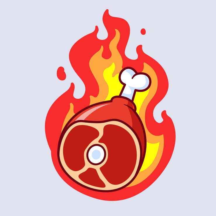 Vector gratuito carne con fuego icono vectorial de dibujos animados ilustración icono de objeto de comida vector plano aislado