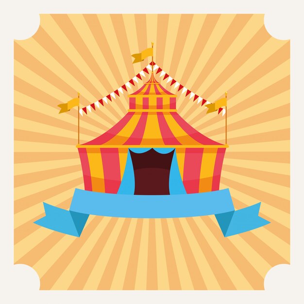 Carpa de circo con banderolas de dibujos animados.