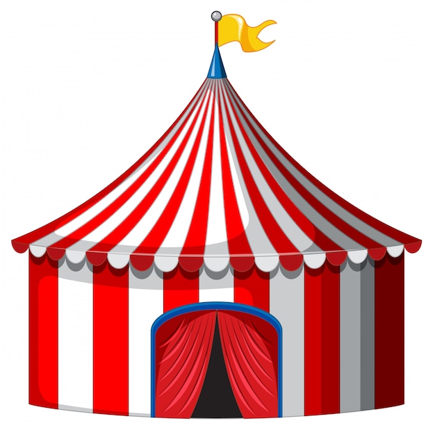 Carpa de circo en color rojo y blanco.
