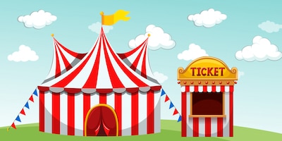 Vector gratuito carpa de circo y taquilla.