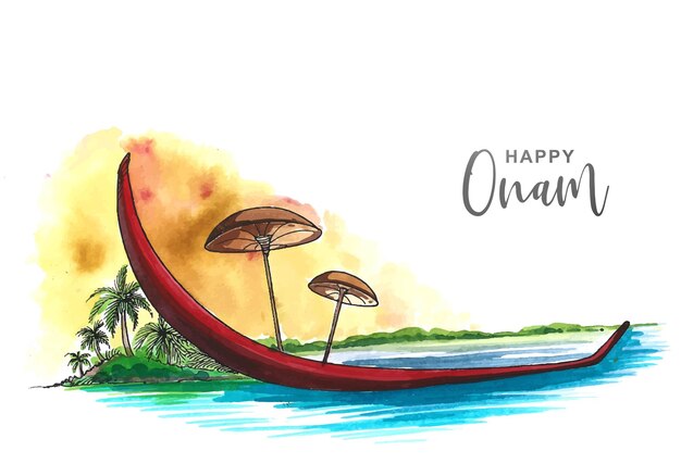 Carrera de botes de serpientes en el fondo de la tarjeta de celebración de onam