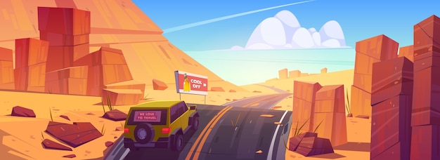 Vector gratuito carretera de conducción de automóviles en el desierto