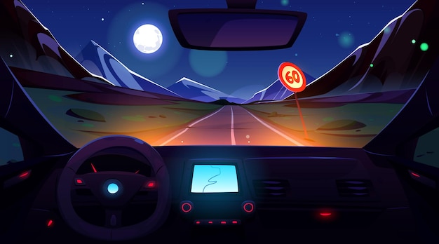 Carretera de montaña de conducción de automóviles en la noche