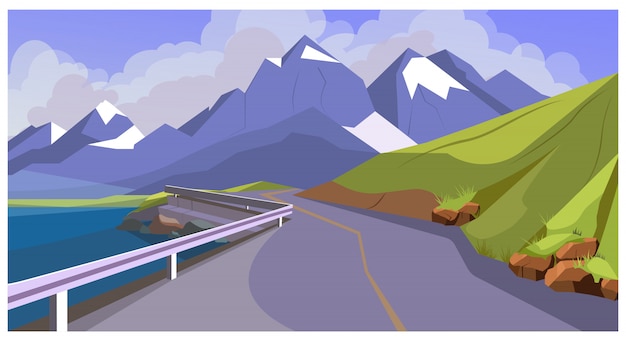 Carretera de montaña con ilustración de barandilla