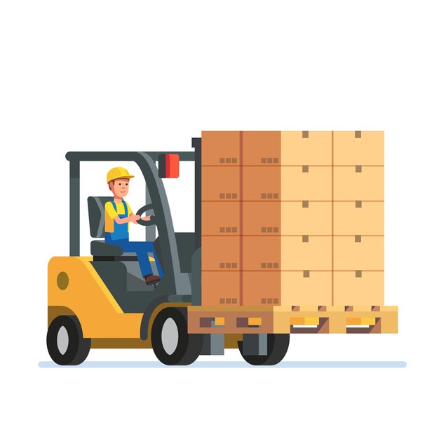 Carretilla elevadora que lleva una paleta de cajas apiladas