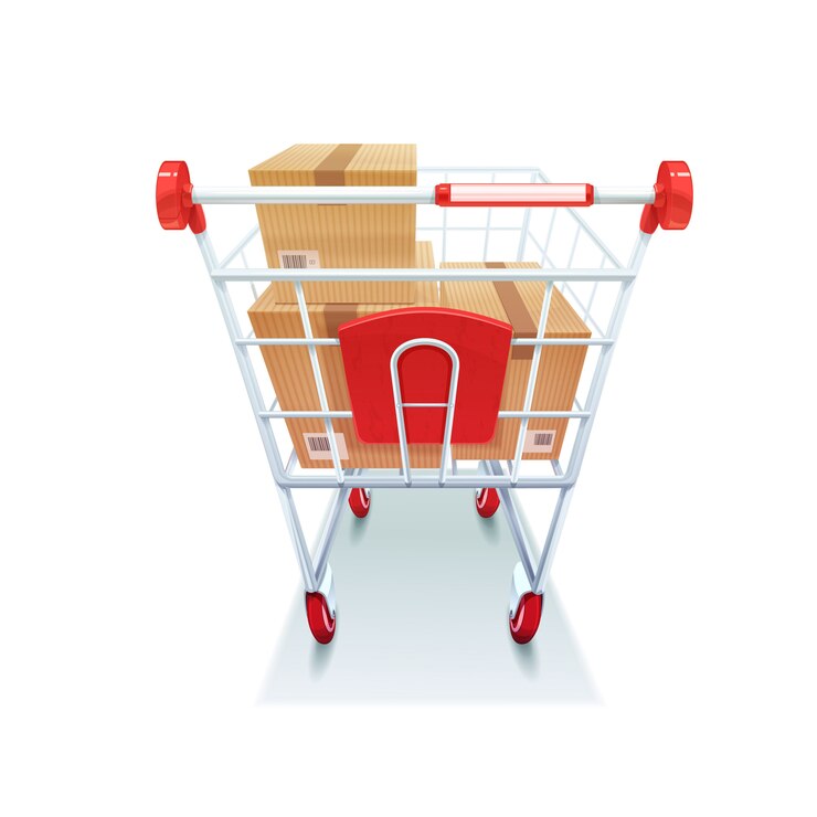 Vector gratuito carrito de compras con cajas imagen realista