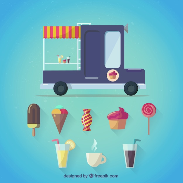 Vector gratuito carrito de helados en estilo de dibujos animados