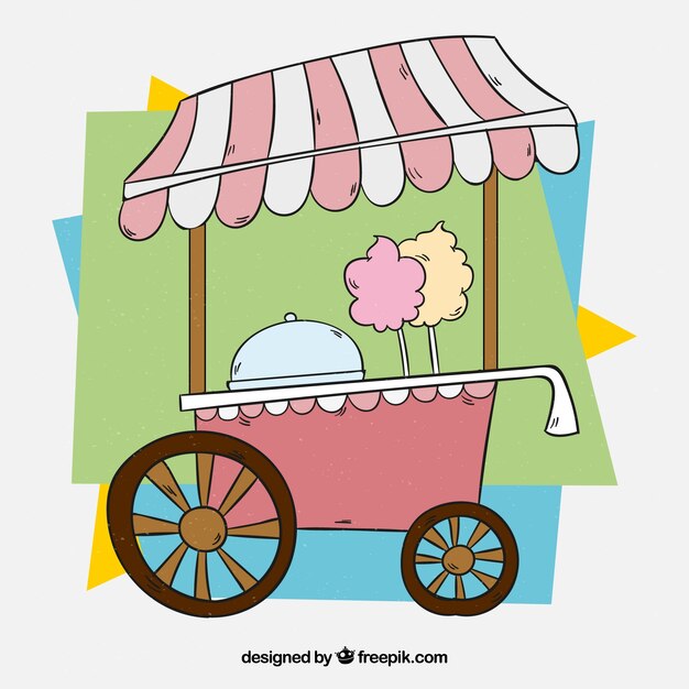 Carro de algodón de azúcar rosa con fondo colorido