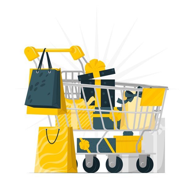 Carro con bolsas o ilustración de concepto de regalos