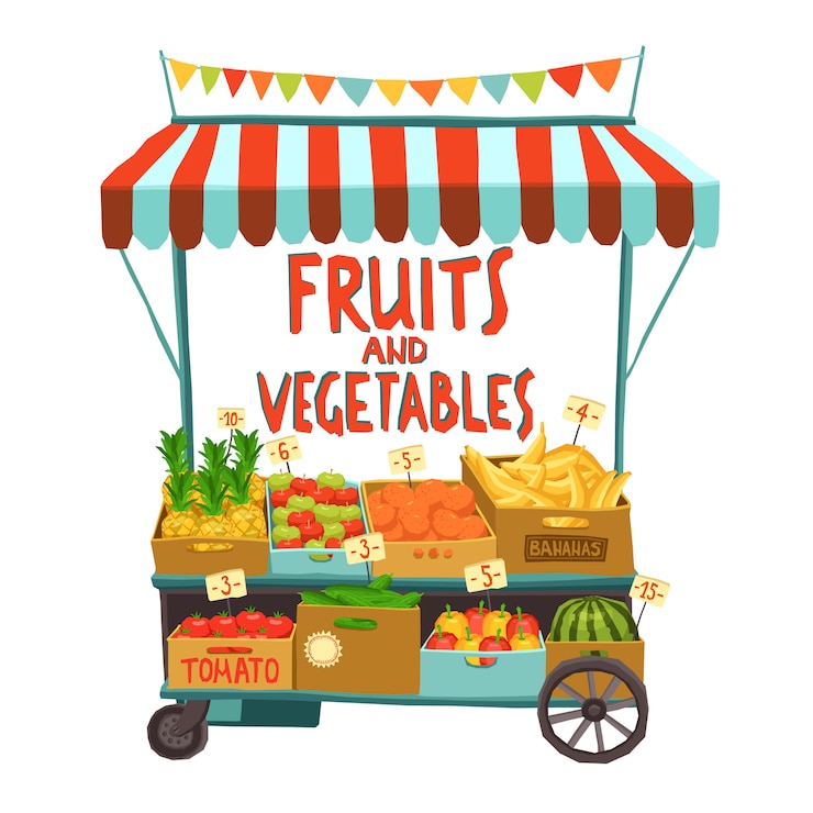 Vector gratuito carro de la calle con frutas