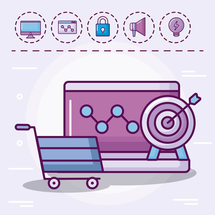 Vector gratuito carro de compras con iconos conjunto