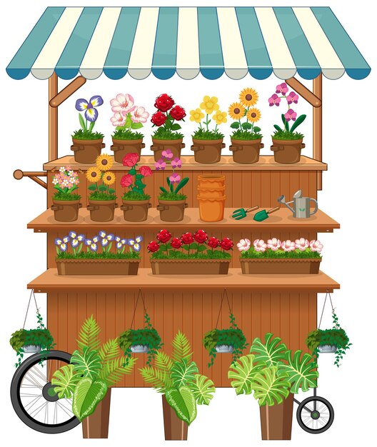 Carro de vendedor de flores aisladas
