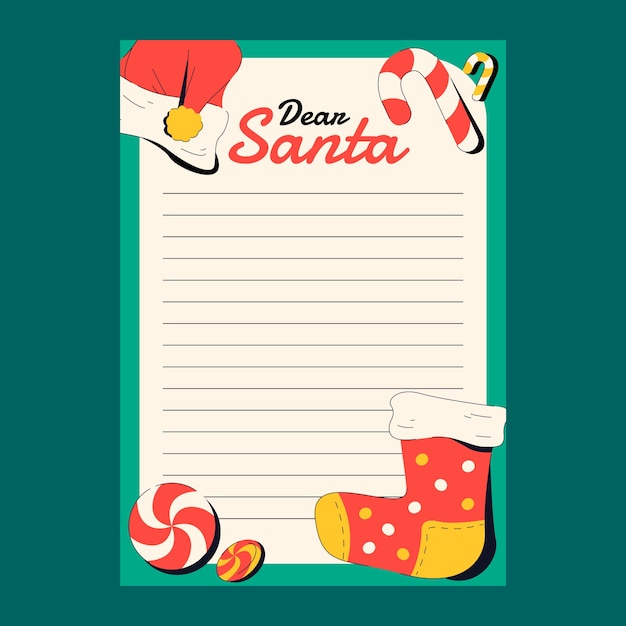 Vector gratuito carta de deseos de santa de diseño plano con sombrero