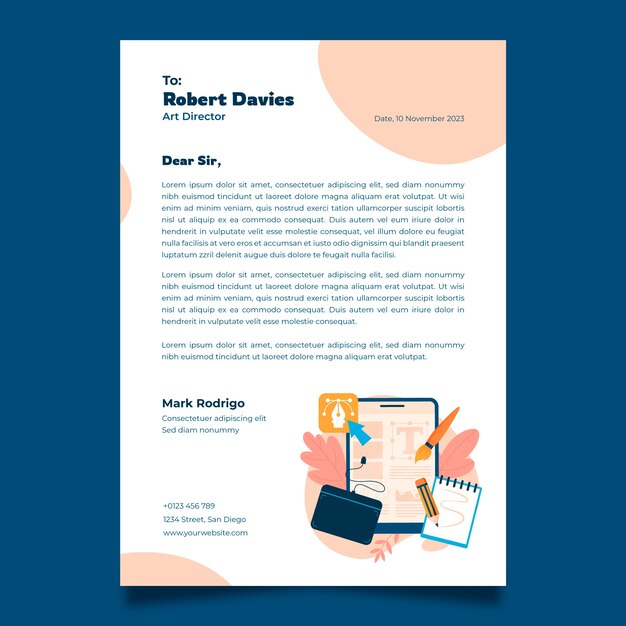 Carta de diseñador gráfico dibujada a mano