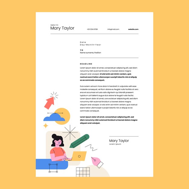 Carta de diseñador gráfico de diseño plano.