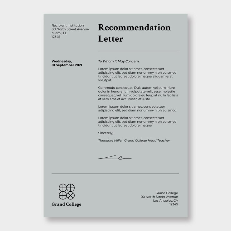Vector gratuito carta de educación de recomendación minimalista monocolor.