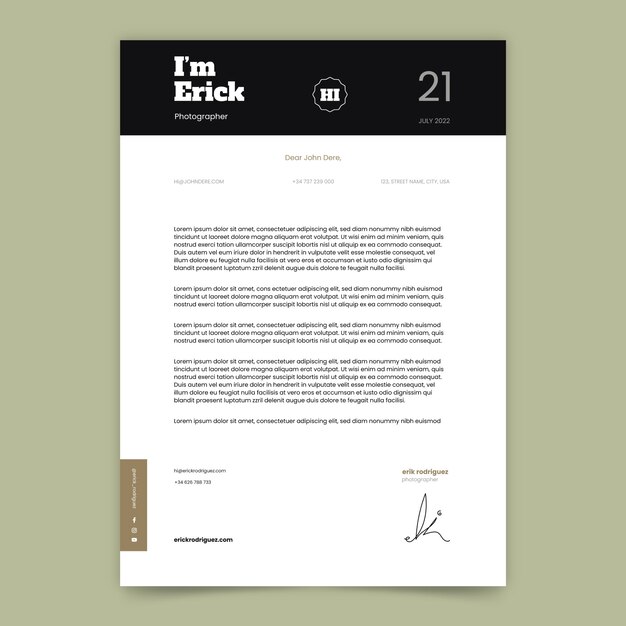 Carta de estudio de fotografía mínima.