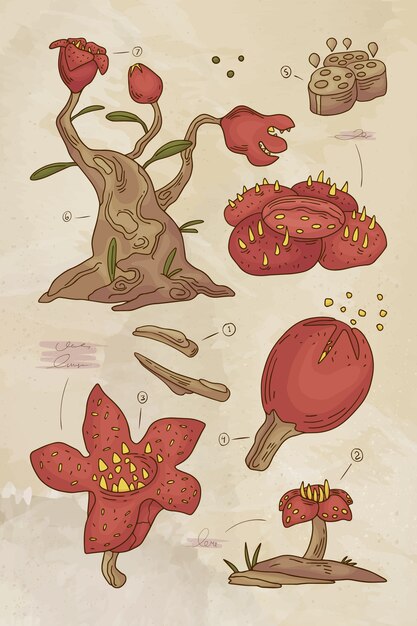 Carta de flores botánicas dibujadas a mano