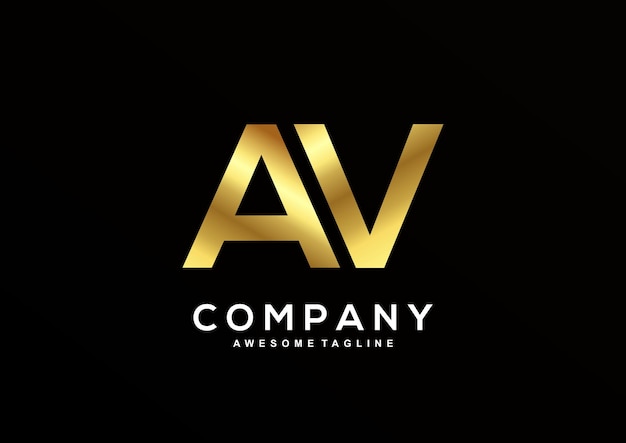 Carta de lujo A y V con plantilla de logotipo de color dorado