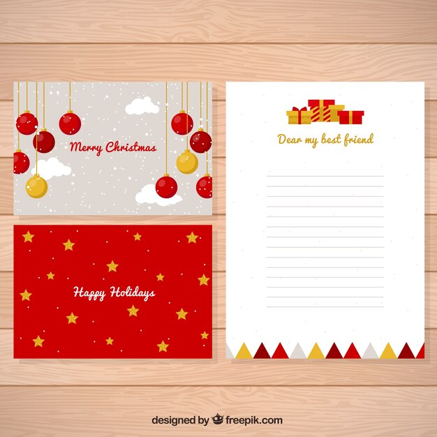 Carta navideña y tarjetas con bonita decoración 