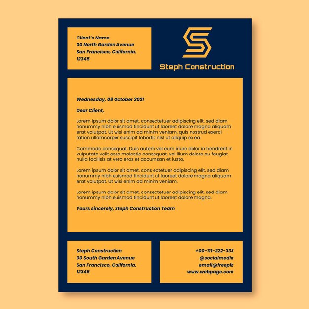 Carta de presentación de construcción steph duotono profesional
