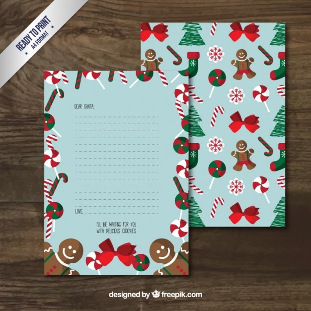 Vector gratuito carta de santa claus con dulces navideños