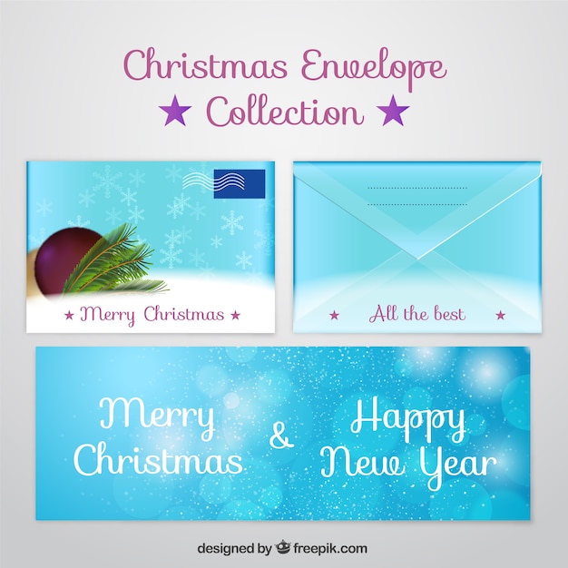Cartas y sobres celestes de navidad y año nuevo