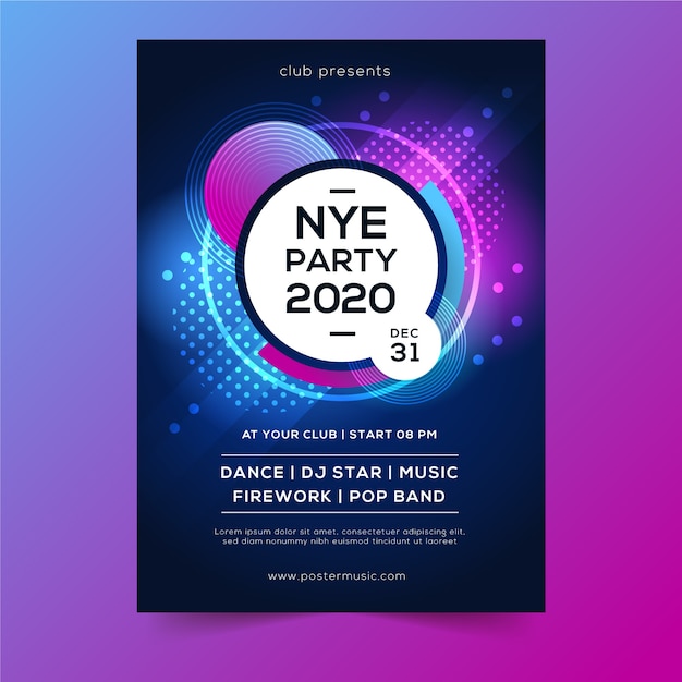 Cartel abstracto de año nuevo 2020 de puntos y burbujas