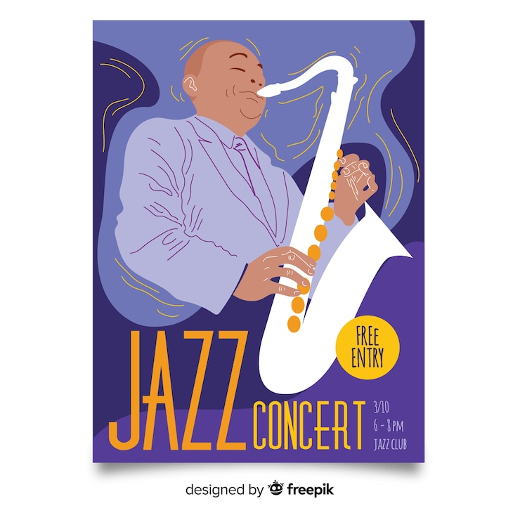 Vector gratuito cartel abstracto de plantilla jazz dibujado a mano