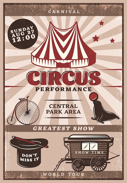 Cartel de actuación de circo vintage