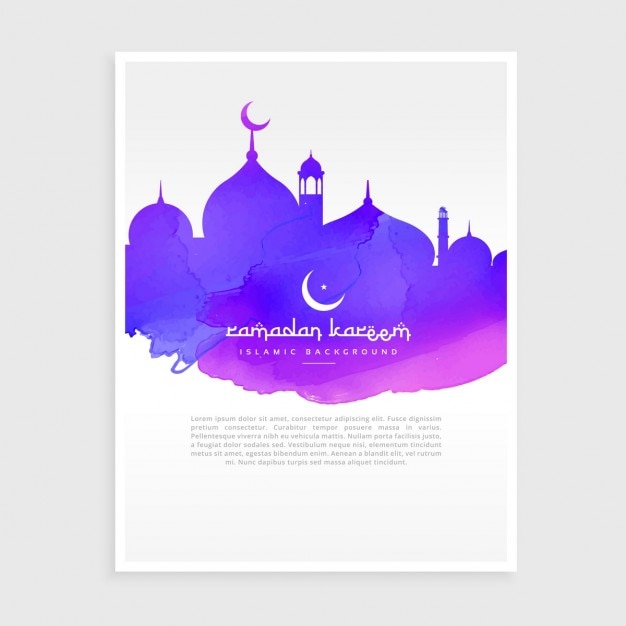 Vector gratuito cartel de acuarela morada con silueta de mezquita
