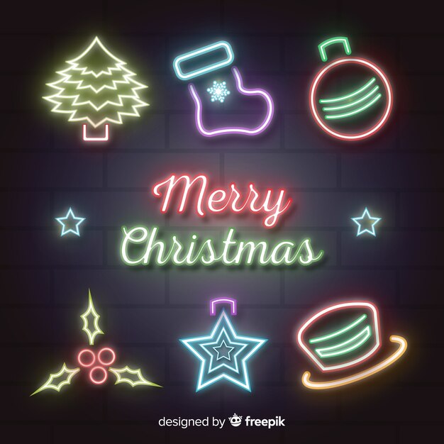 Cartel adorable navidad con estilo de luces de neón