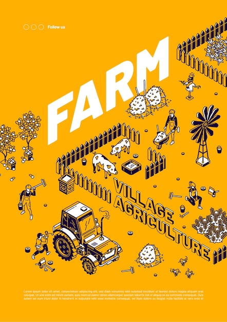 cartel de agricultura de la aldea de la granja