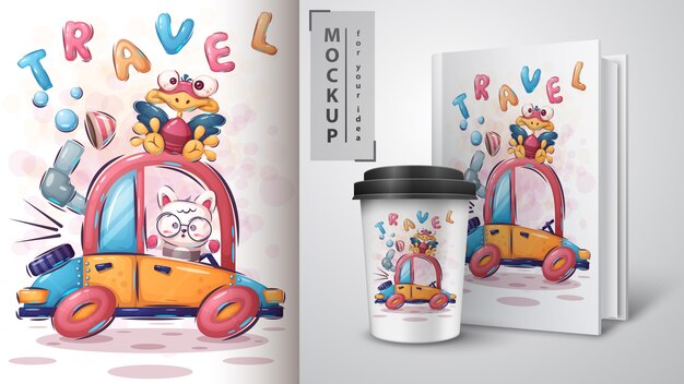 Cartel de animales de viaje y merchandising