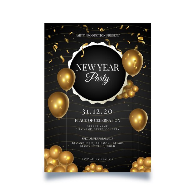 Cartel de año nuevo con globos