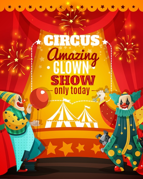 Vector gratuito cartel asombroso del aviso de la demostración del payaso del circo