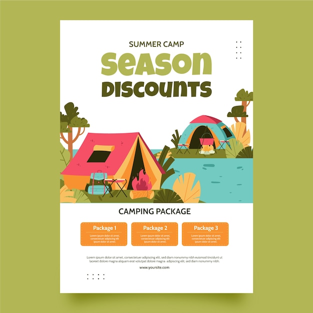 Vector gratuito cartel de aventura de camping de diseño plano