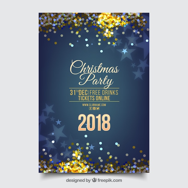 Cartel azul con elementos brillantes de fiesta de año nuevo