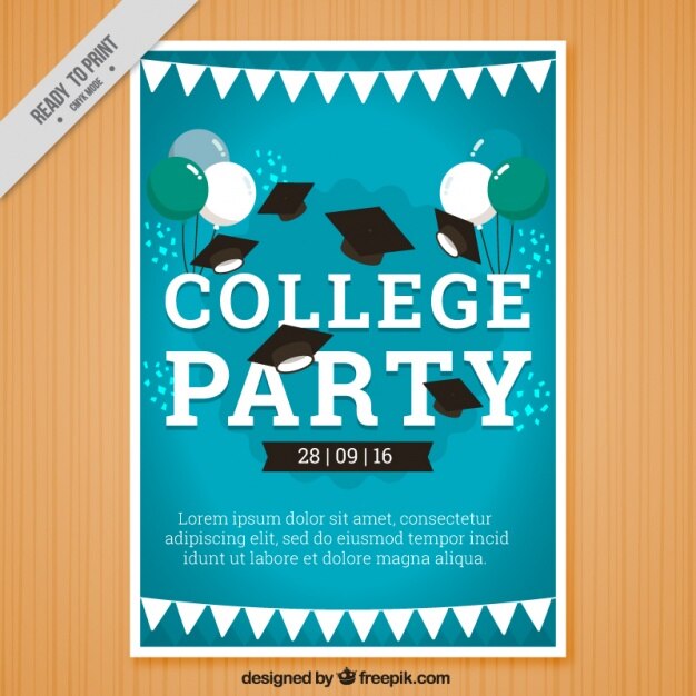 Cartel azul para fiesta universitaria