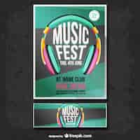 Vector gratuito cartel y banner de festival de música