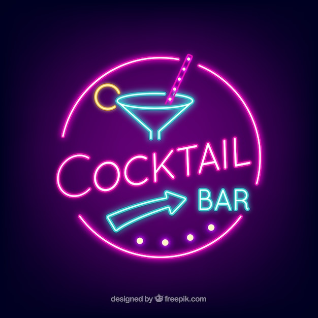 Vector gratuito cartel de bar de cócteles con estilo de luces neón