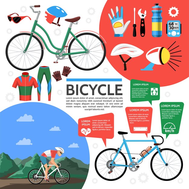 Cartel de bicicleta colorido plano