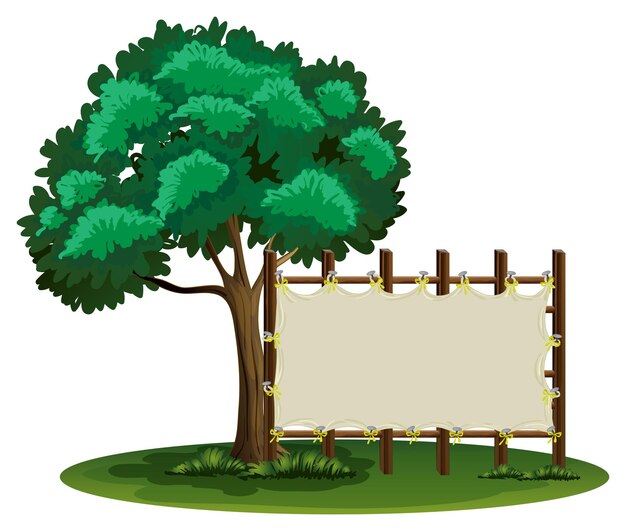 Cartel en blanco al lado del árbol
