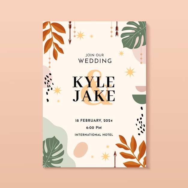 Cartel boho plano dibujado a mano de boda