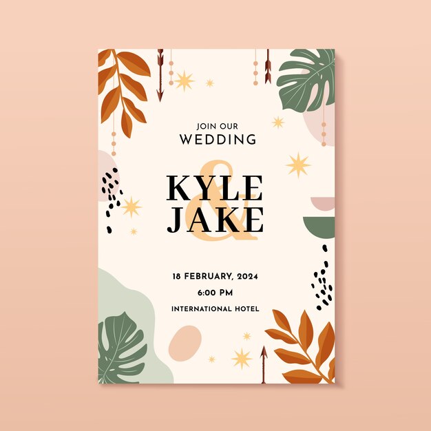 Cartel boho plano dibujado a mano de boda