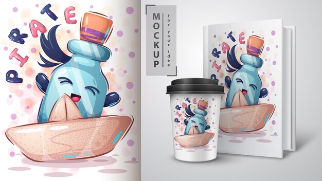 Cartel de botella pirata y merchandising