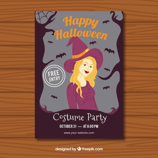 Vector gratuito cartel de bruja de halloween