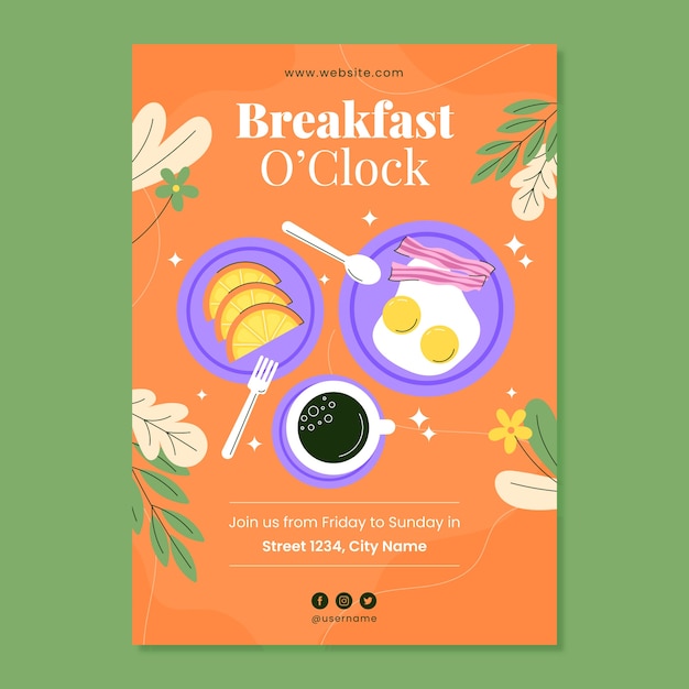 Cartel de brunch de desayuno de diseño plano