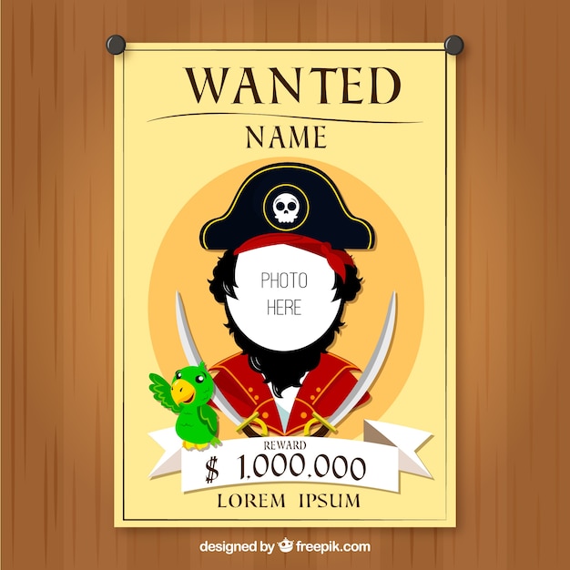 Vector gratuito cartel se busca con diseño de pirata