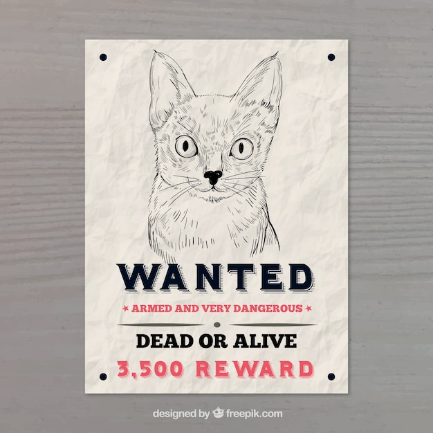 Vector gratuito cartel de se busca con un gato